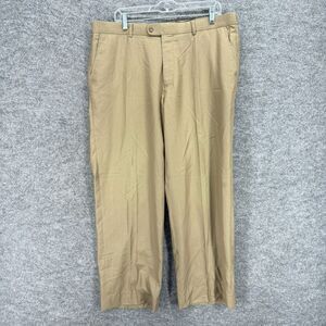 Linea Naturale Dress Pants Men 35 Beige Mid Rise Pleated Cuffed Pockets Straight